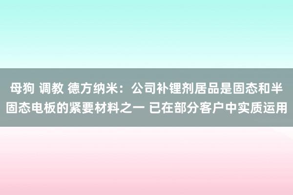 母狗 调教 德方纳米：公司补锂剂居品是固态和半固态电板的紧要材料之一 已在部分客户中实质运用