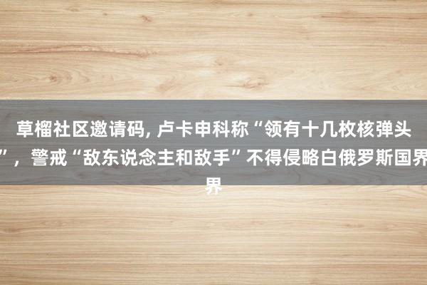 草榴社区邀请码， 卢卡申科称“领有十几枚核弹头”，警戒“敌东说念主和敌手”不得侵略白俄罗斯国界