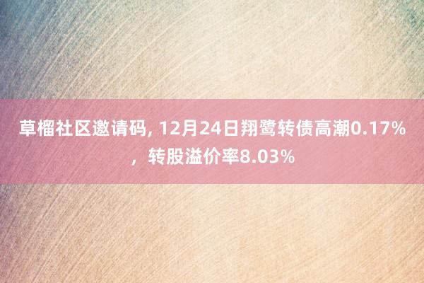 草榴社区邀请码， 12月24日翔鹭转债高潮0.17%，转股溢价率8.03%