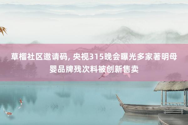 草榴社区邀请码, 央视315晚会曝光多家著明母婴品牌残次料被创新售卖
