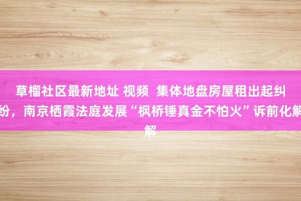 草榴社区最新地址 视频  集体地盘房屋租出起纠纷，南京栖霞法庭发展“枫桥锤真金不怕火”诉前化解