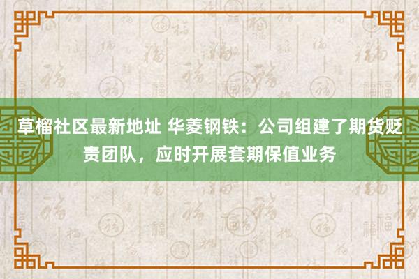 草榴社区最新地址 华菱钢铁：公司组建了期货贬责团队，应时开展套期保值业务