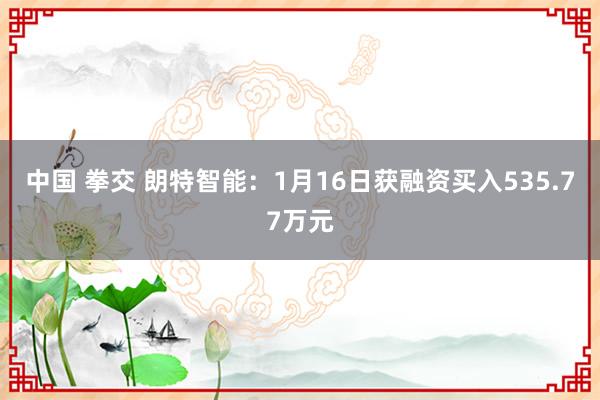 中国 拳交 朗特智能：1月16日获融资买入535.77万元