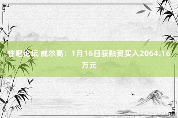 性吧论坛 威尔高：1月16日获融资买入2064.16万元