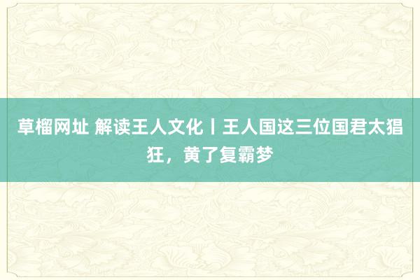 草榴网址 解读王人文化丨王人国这三位国君太猖狂，黄了复霸梦