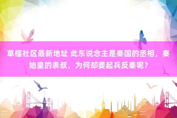 草榴社区最新地址 此东说念主是秦国的丞相，秦始皇的表叔，为何却要起兵反秦呢？