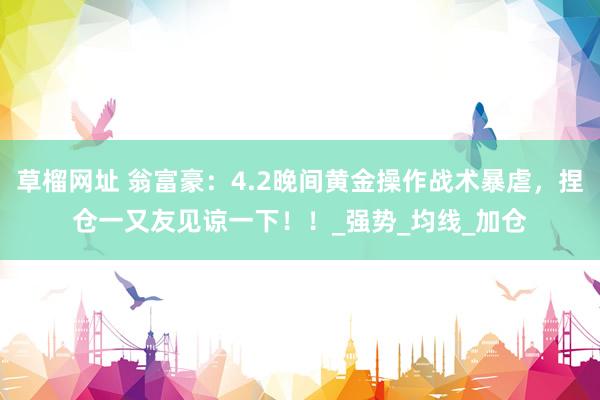 草榴网址 翁富豪：4.2晚间黄金操作战术暴虐，捏仓一又友见谅一下！！_强势_均线_加仓