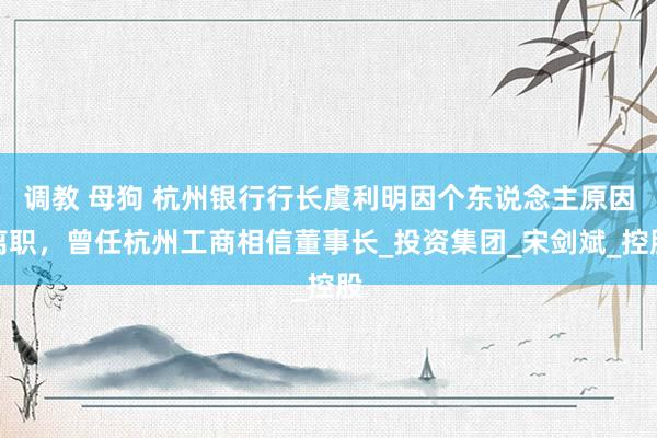 调教 母狗 杭州银行行长虞利明因个东说念主原因离职，曾任杭州工商相信董事长_投资集团_宋剑斌_控股