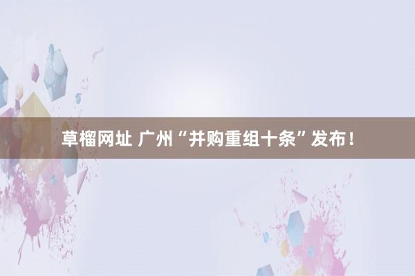 草榴网址 广州“并购重组十条”发布！
