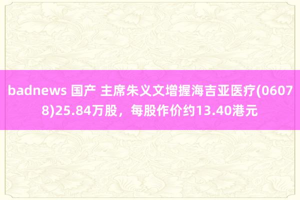 badnews 国产 主席朱义文增握海吉亚医疗(06078)25.84万股，每股作价约13.40港元