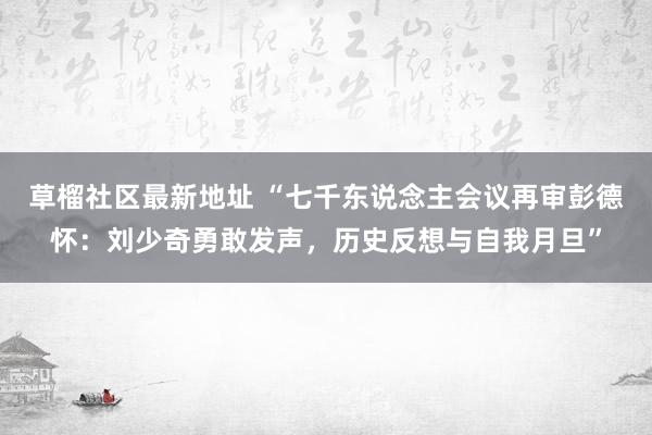草榴社区最新地址 “七千东说念主会议再审彭德怀：刘少奇勇敢发声，历史反想与自我月旦”
